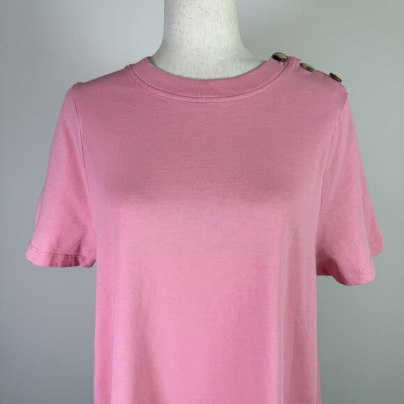 Sezane Selena Dress Bubblegum Pink Size Medium Organic Cotton Shoulder Buttons - Picture 2 of 12